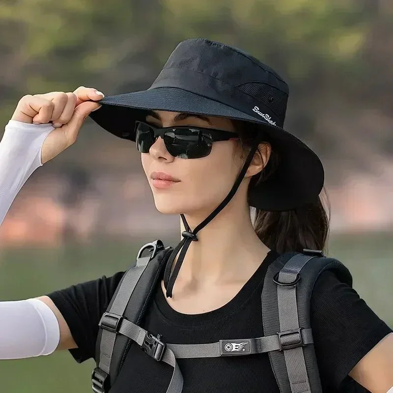 Summer Outdoor Sun Hat for Women Breathable Sun Hat Folding Sun Hat Female Ponytail Hole Fisherman Hat