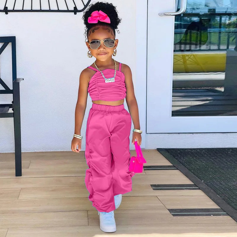 Kids Summer Clothing For Girls Sleeveless Crop Tops+Cargo Pants 2pcs/sets Children's Fashion Clothes Outfits Girl