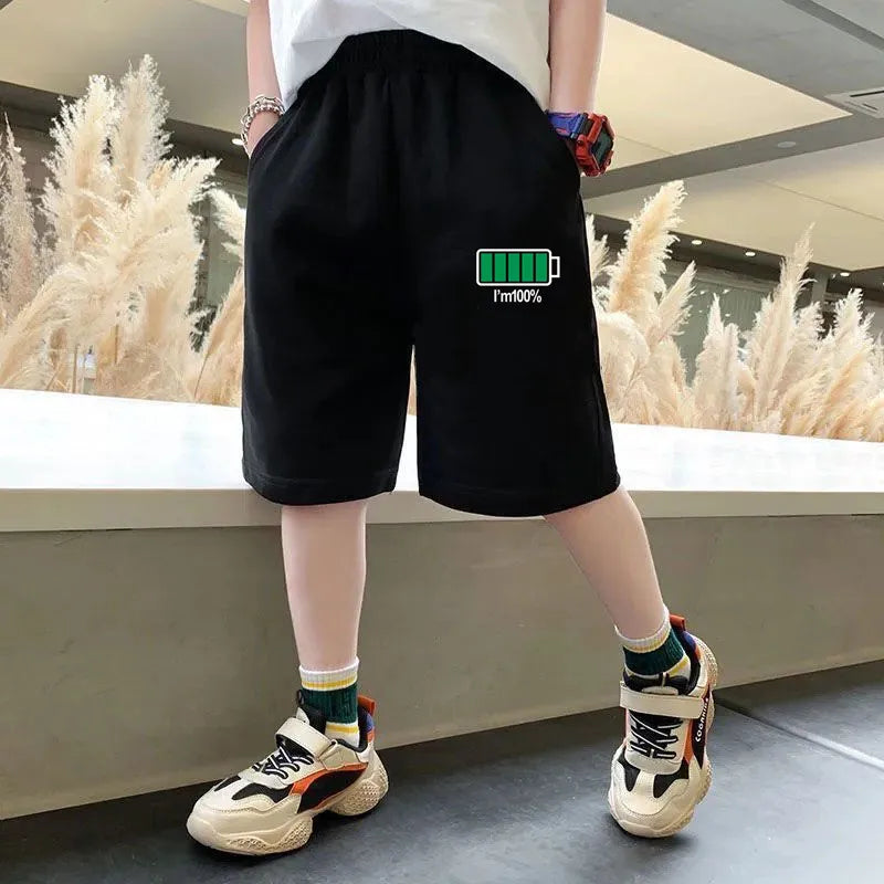 Kids Summer Cartoon Shorts 7-13 Years Children Cotton Elastic Waist Knee Length Pants Gray School Student Boys Short Sweatpants