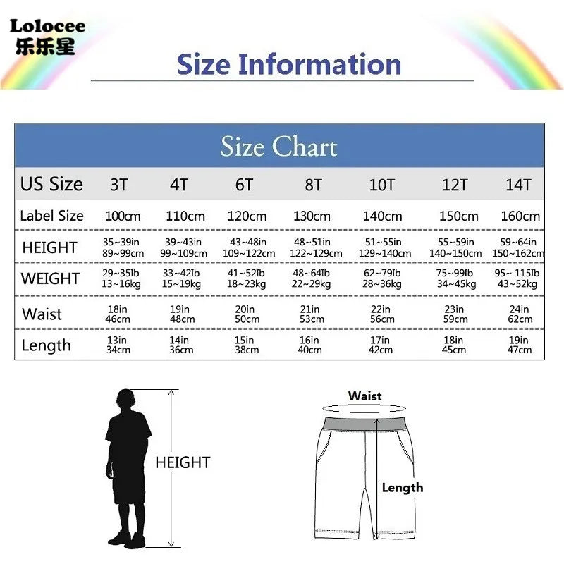 Kids Summer Cartoon Shorts 7-13 Years Children Cotton Elastic Waist Knee Length Pants Gray School Student Boys Short Sweatpants