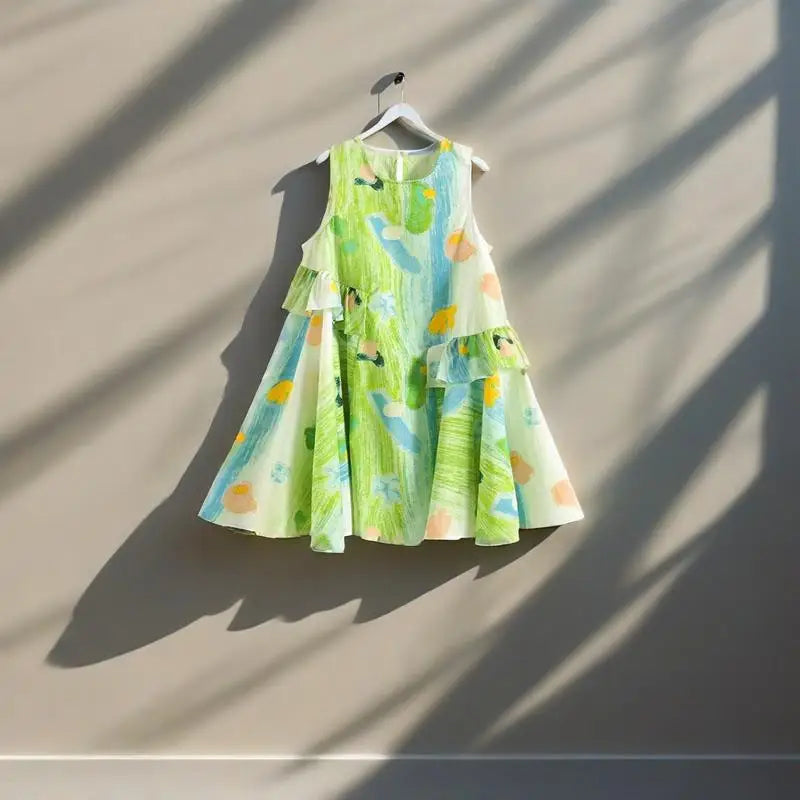 Summer Children's Beach Vacation Dresses Sundress Baby Girls Sleeveless Casual Dress Fashion Printed Kids Outdoor Clothes Gifts