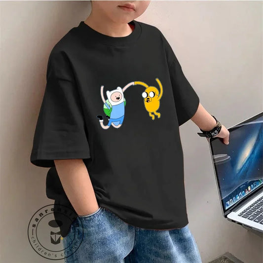 Summer Adventure Time Kids T-Shirt Cute Soft O-Neck for Students Loose Cartoon Graphic Breathable Casual Wear Fashion Affordable