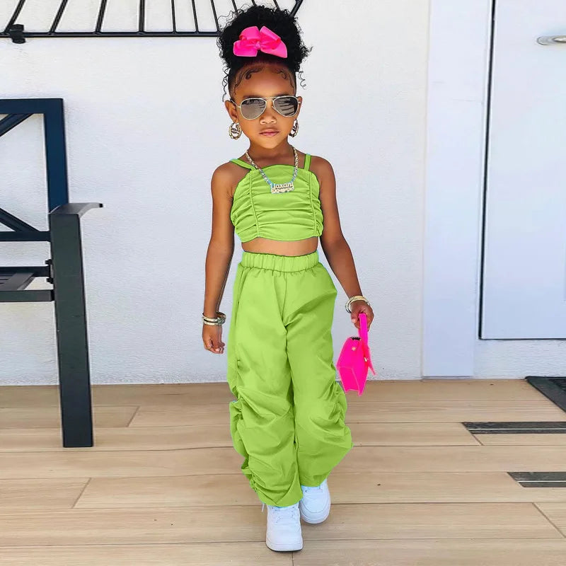 Kids Summer Clothing For Girls Sleeveless Crop Tops+Cargo Pants 2pcs/sets Children's Fashion Clothes Outfits Girl