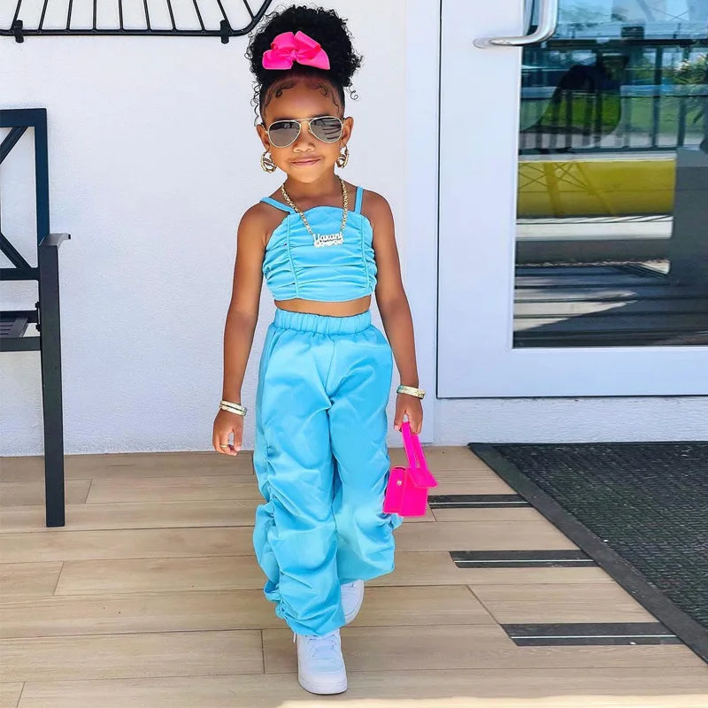 Kids Summer Clothing For Girls Sleeveless Crop Tops+Cargo Pants 2pcs/sets Children's Fashion Clothes Outfits Girl