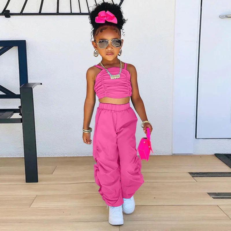 Kids Summer Clothing For Girls Sleeveless Crop Tops+Cargo Pants 2pcs/sets Children's Fashion Clothes Outfits Girl