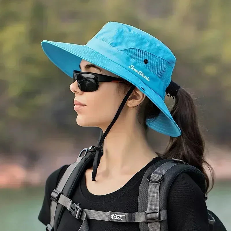 Summer Outdoor Sun Hat for Women Breathable Sun Hat Folding Sun Hat Female Ponytail Hole Fisherman Hat