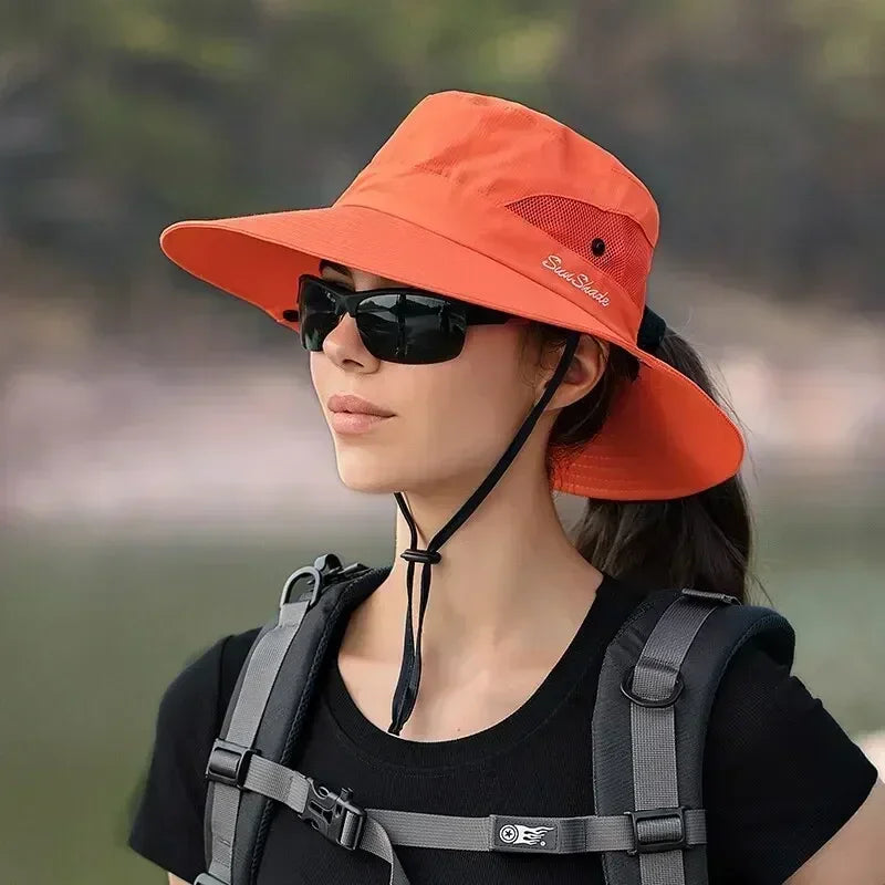 Summer Outdoor Sun Hat for Women Breathable Sun Hat Folding Sun Hat Female Ponytail Hole Fisherman Hat