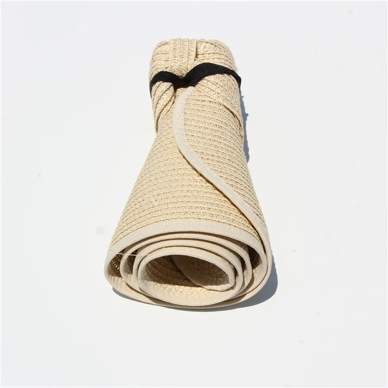 Summer Empty Straw Hat for Women Foldable Outdoor Portable Bow Wide Brimmed Sun Protection Beach Hat Breathable Caps Straw Hat