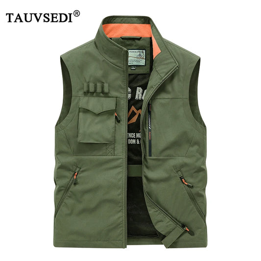 Summer Men Outdoor Cargo Breathable Sleeveless Vest Men Fishing Sport Multi-Pocket Vest Coat Man Casual Work Hike Vest Waistcoat