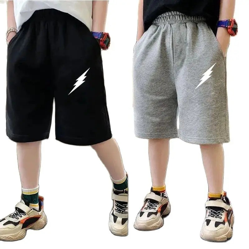 Kids Summer Cartoon Shorts 7-13 Years Children Cotton Elastic Waist Knee Length Pants Gray School Student Boys Short Sweatpants