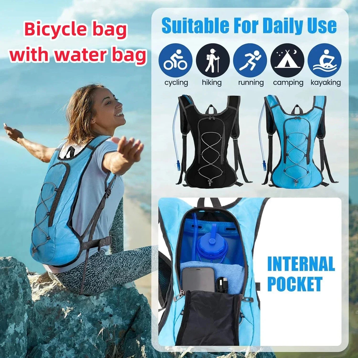 Outdoor bicycle backpack,sports backpack with water bag,portable waterproof and wear-resistant hiking bag,used for sports travel