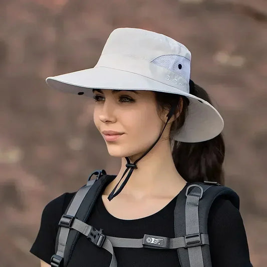 Summer Outdoor Sun Hat for Women Breathable Sun Hat Folding Sun Hat Female Ponytail Hole Fisherman Hat