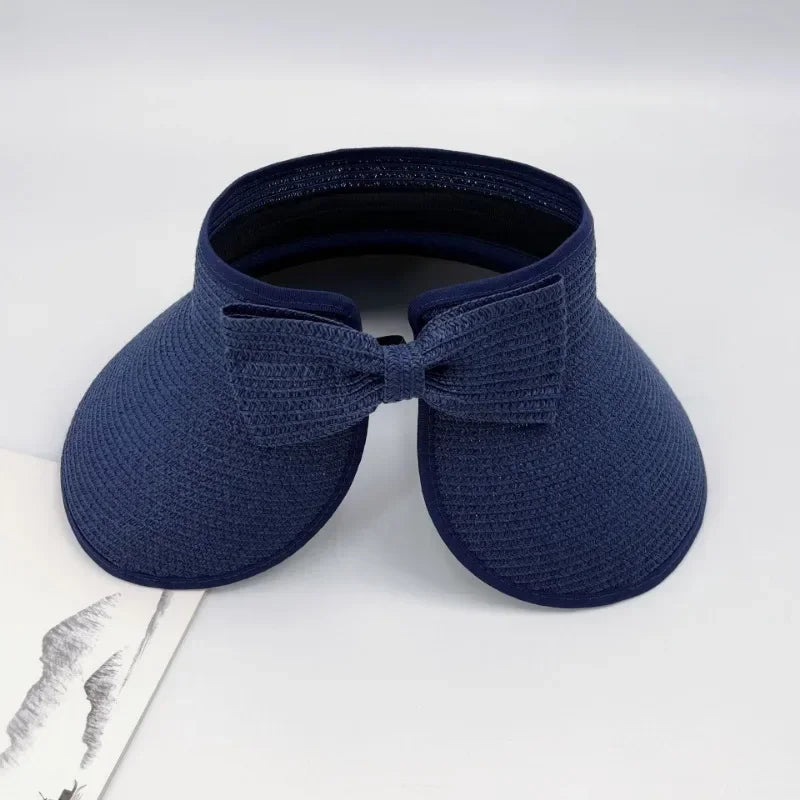 Summer Empty Straw Hat for Women Foldable Outdoor Portable Bow Wide Brimmed Sun Protection Beach Hat Breathable Caps Straw Hat