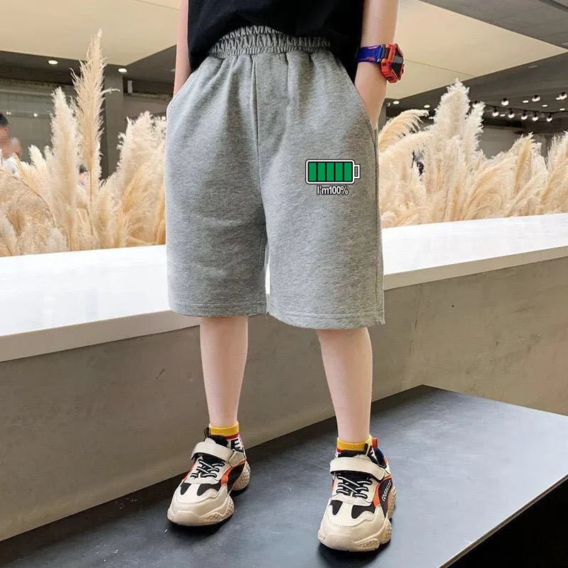Kids Summer Cartoon Shorts 7-13 Years Children Cotton Elastic Waist Knee Length Pants Gray School Student Boys Short Sweatpants