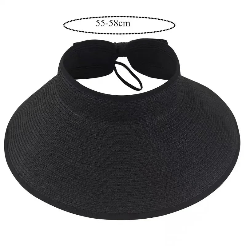 Summer Empty Straw Hat for Women Foldable Outdoor Portable Bow Wide Brimmed Sun Protection Beach Hat Breathable Caps Straw Hat