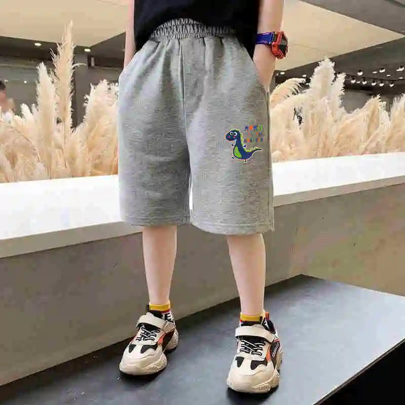Kids Summer Cartoon Shorts 7-13 Years Children Cotton Elastic Waist Knee Length Pants Gray School Student Boys Short Sweatpants