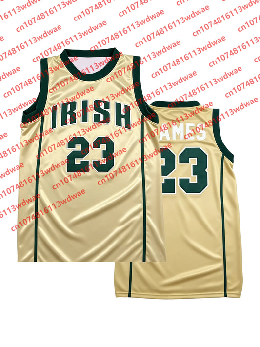 2026 New James 23 Fighting Irish High School Basketball Jersey Men Sleeveless Retro Fan Sports Tank Top Streetwear KID Uniform