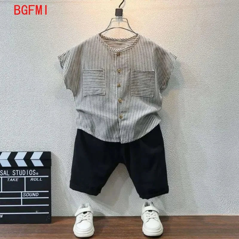 Summer Boys Set Children's Clothing 2025 Korean Handsome Baby Short Sleeve 4-6 Year Old Cotton/ Linen Toddler Kids Two Piece Set