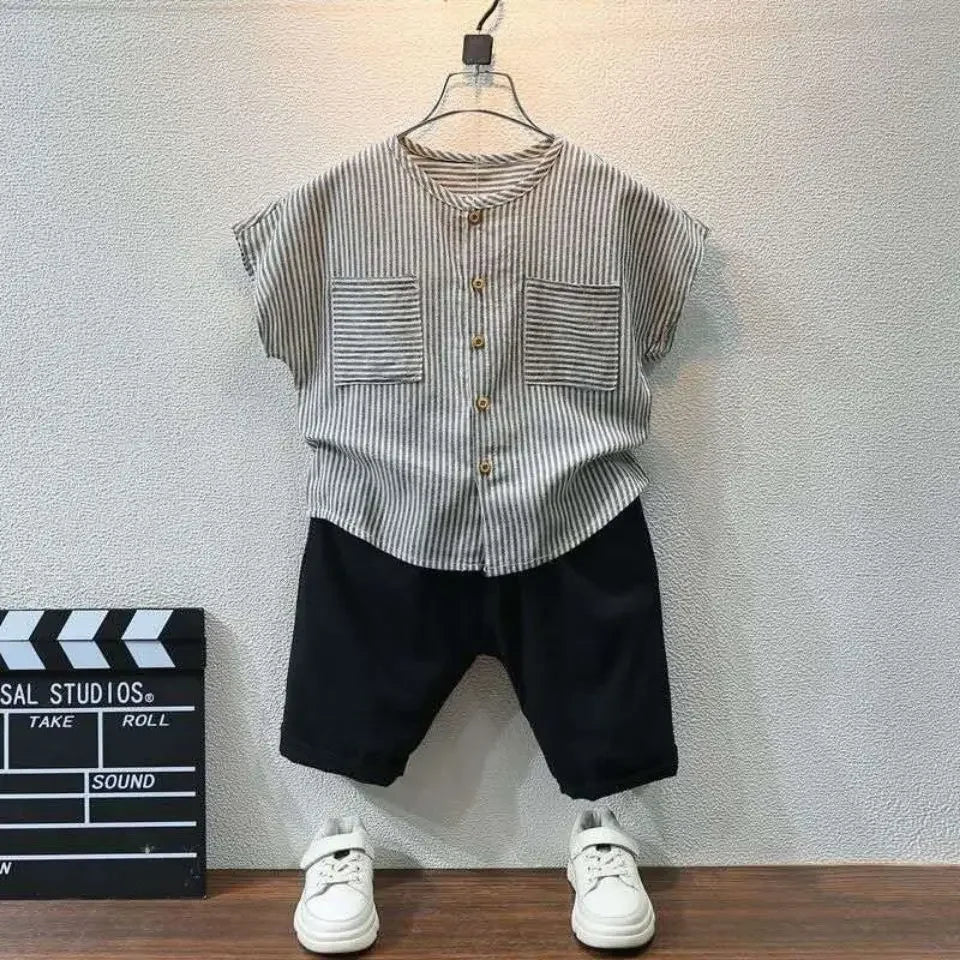 Summer Boys Set Children's Clothing 2025 Korean Handsome Baby Short Sleeve 4-6 Year Old Cotton/ Linen Toddler Kids Two Piece Set