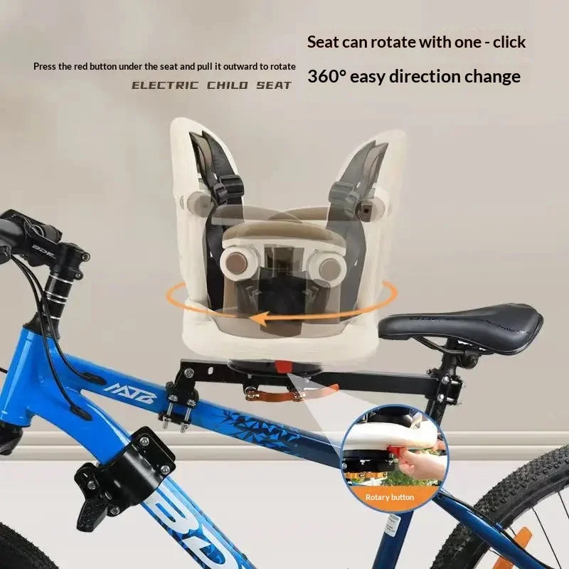 Rotatable & Foldable Front Mount Kids Bike Seat Safety Anti-Drop Bicycle Saddle for Mountain Bike