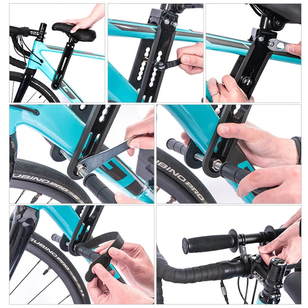 Adjustable Kids Front Bike Seat Universal Child Safety Saddle with Handlebar Pedals Quick Release Mount Parent-Child Cycle Seat