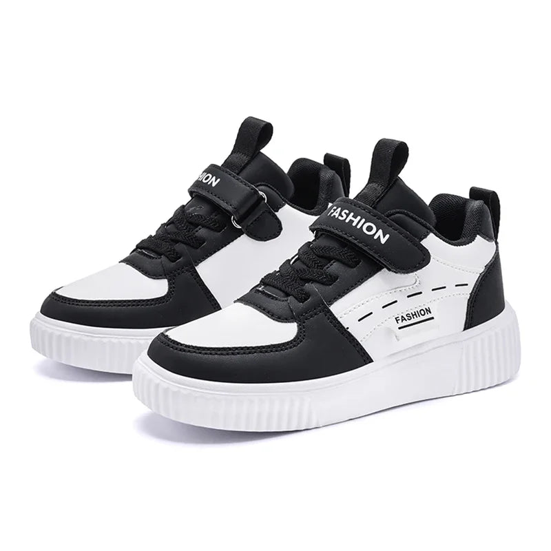 Kids PU Leather Sneakers Casual Basketball Shoes for Boys Trendy Sports Trainers Breathable Non-slip Children Footwear