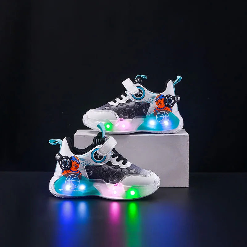 Kids Shoes 2026 New Wear‑Resistant LED Light-Up Boys Luminous Shoes Breathable Mesh Basketball Casual Sports Sneakers