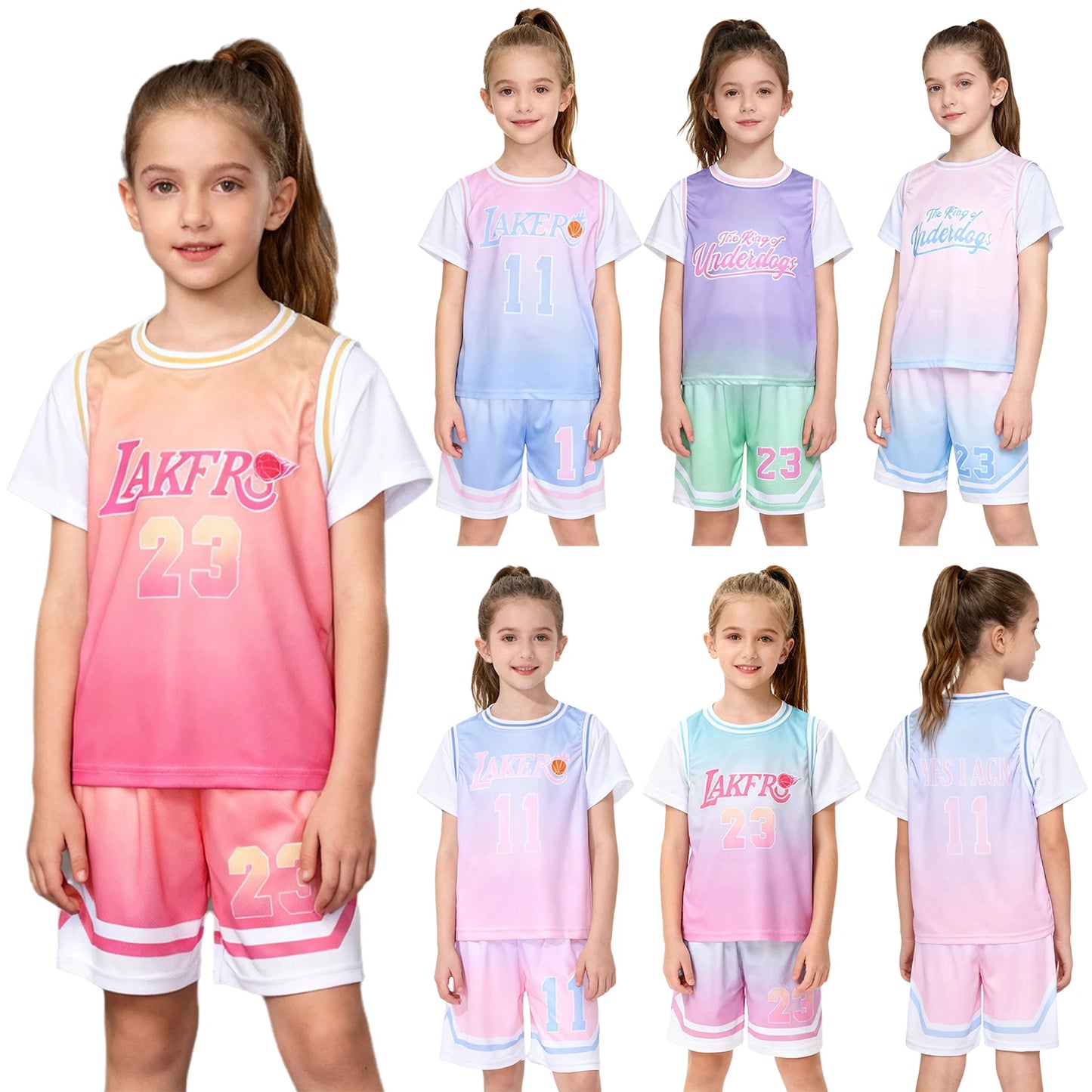 Girls Basketball Jerseys Sports Set Letter Printed Short Sleeve T-shirt with Elastic Waistband Shorts Athletic Training Uniforms