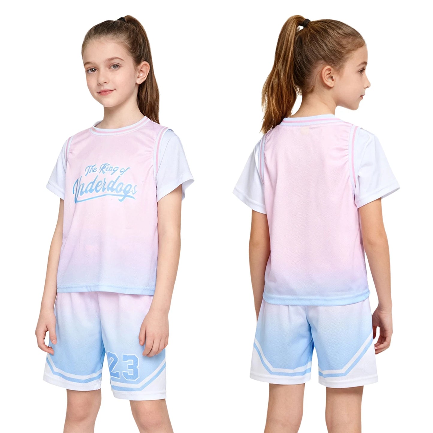 Girls Basketball Jerseys Sports Set Letter Printed Short Sleeve T-shirt with Elastic Waistband Shorts Athletic Training Uniforms