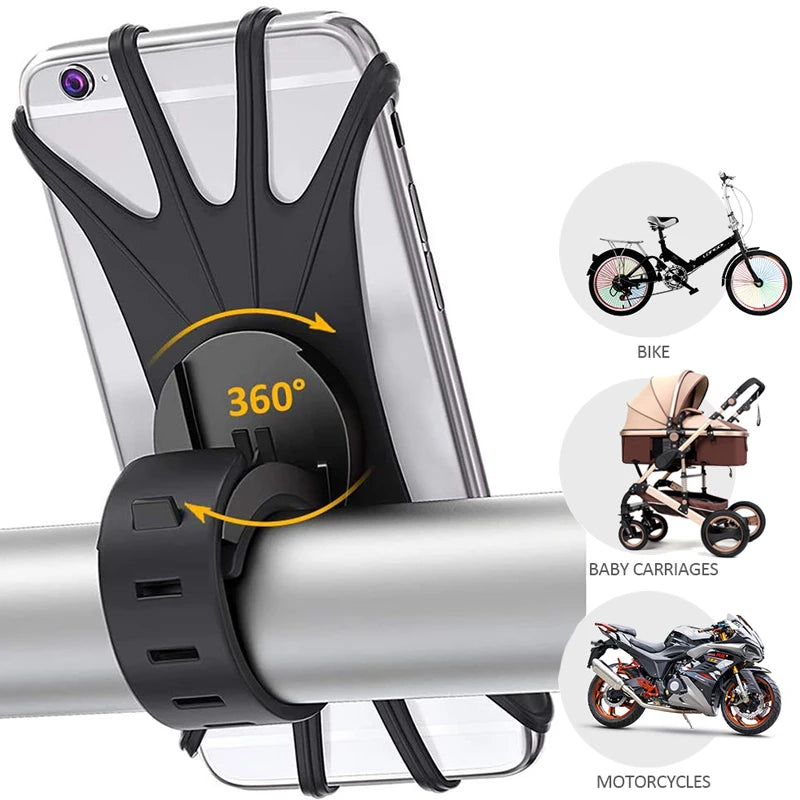 360 Degrees Rotatable Silicone Bicycle Phone Holder Accessories For iPhone Riding Bike Motorcycle Stand Bracket Non-slip Cycling