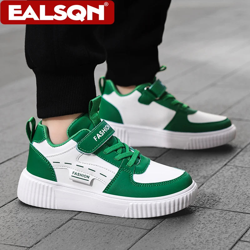Kids PU Leather Sneakers Casual Basketball Shoes for Boys Trendy Sports Trainers Breathable Non-slip Children Footwear