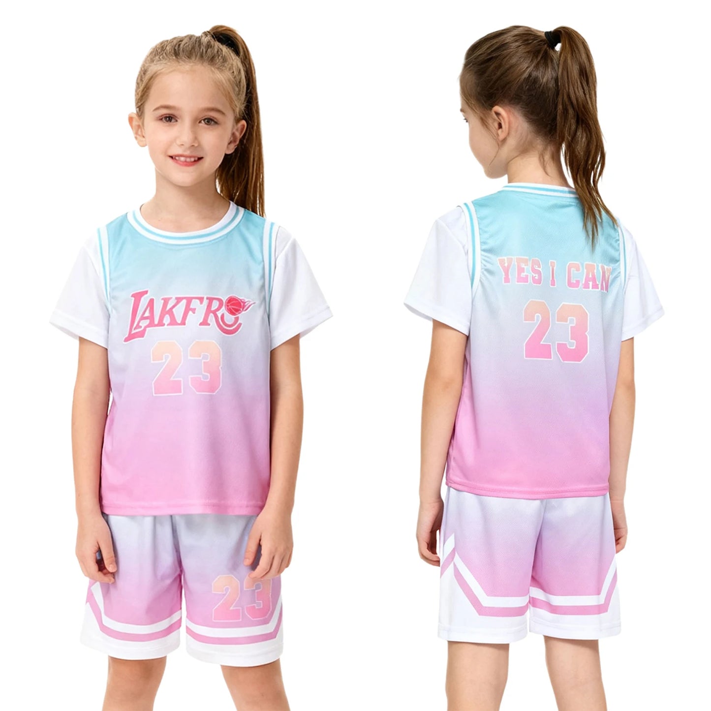 Girls Basketball Jerseys Sports Set Letter Printed Short Sleeve T-shirt with Elastic Waistband Shorts Athletic Training Uniforms