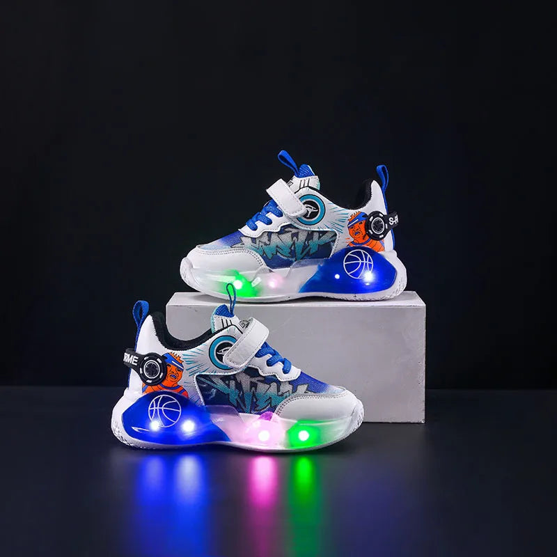 Kids Shoes 2026 New Wear‑Resistant LED Light-Up Boys Luminous Shoes Breathable Mesh Basketball Casual Sports Sneakers