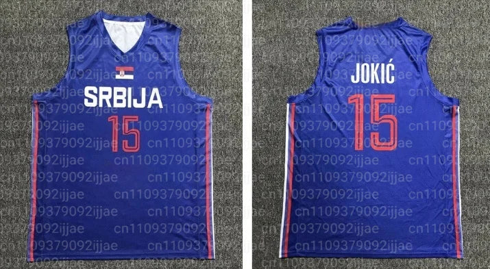Basketball Jerseys  Srbija 15 Jokic Jersey Sewing Cheap High Quality Outdoor Sportswear Navy Blue White Fashion FamilyMatching