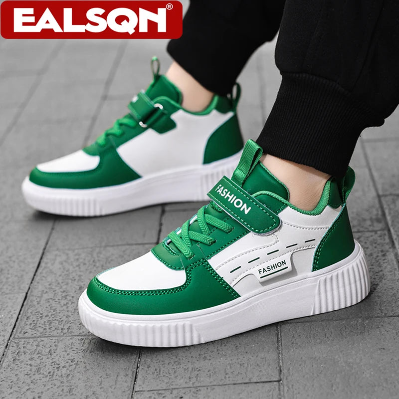 Kids PU Leather Sneakers Casual Basketball Shoes for Boys Trendy Sports Trainers Breathable Non-slip Children Footwear