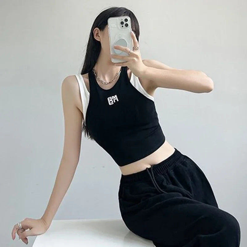 Summer Women Versatile Outside Designer Vest Lady Vacation Color Blocking Tops Female Comfortable Streetwear Gothic Clothes