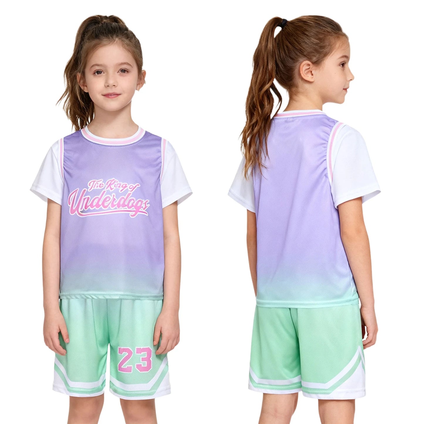 Girls Basketball Jerseys Sports Set Letter Printed Short Sleeve T-shirt with Elastic Waistband Shorts Athletic Training Uniforms