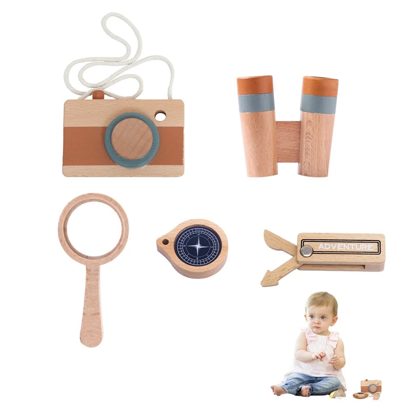 Outdoor Adventure Kit For Kids Insect Nets, Wooden Leaf Cognitive Magnifying Glasses Natural Forest Exploration Toys Kid's Gift