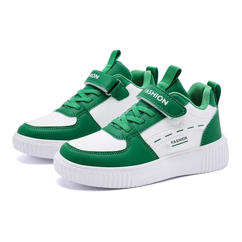Kids PU Leather Sneakers Casual Basketball Shoes for Boys Trendy Sports Trainers Breathable Non-slip Children Footwear