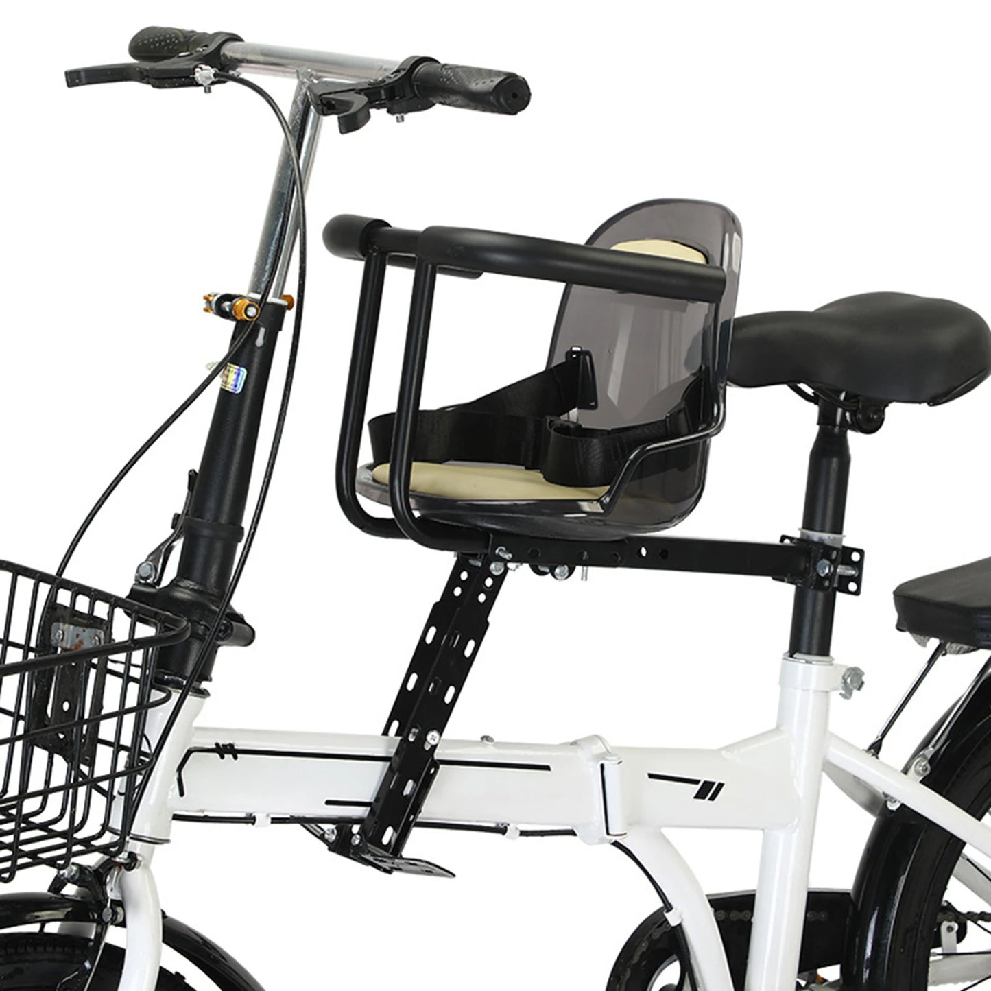 Front Mount Kids Bike Seat Mountain Bike Child Safety Seat with Guardrail and Safety Bicycle Seat Belt Bike Accessories