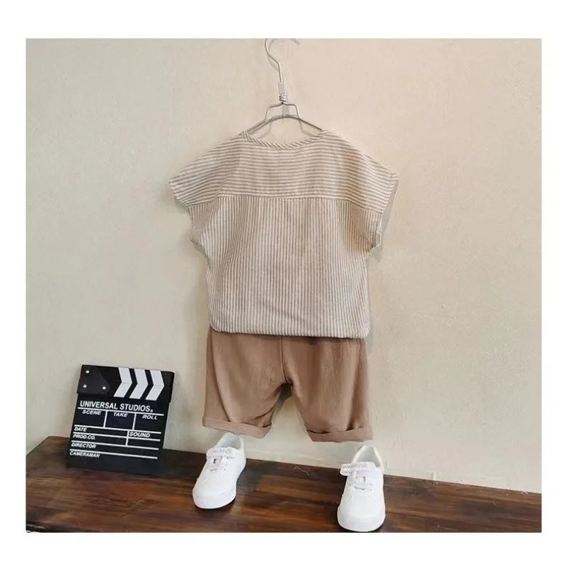 Summer Boys Set Children's Clothing 2025 Korean Handsome Baby Short Sleeve 4-6 Year Old Cotton/ Linen Toddler Kids Two Piece Set