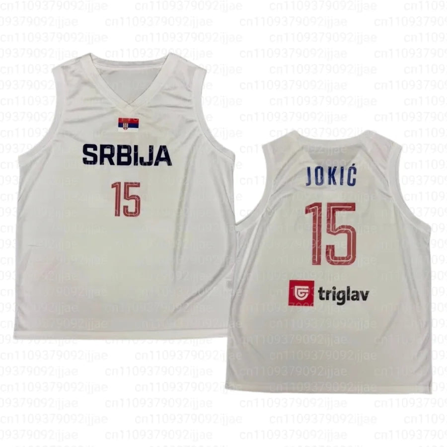 Basketball Jerseys  Srbija 15 Jokic Jersey Sewing Cheap High Quality Outdoor Sportswear Navy Blue White Fashion FamilyMatching