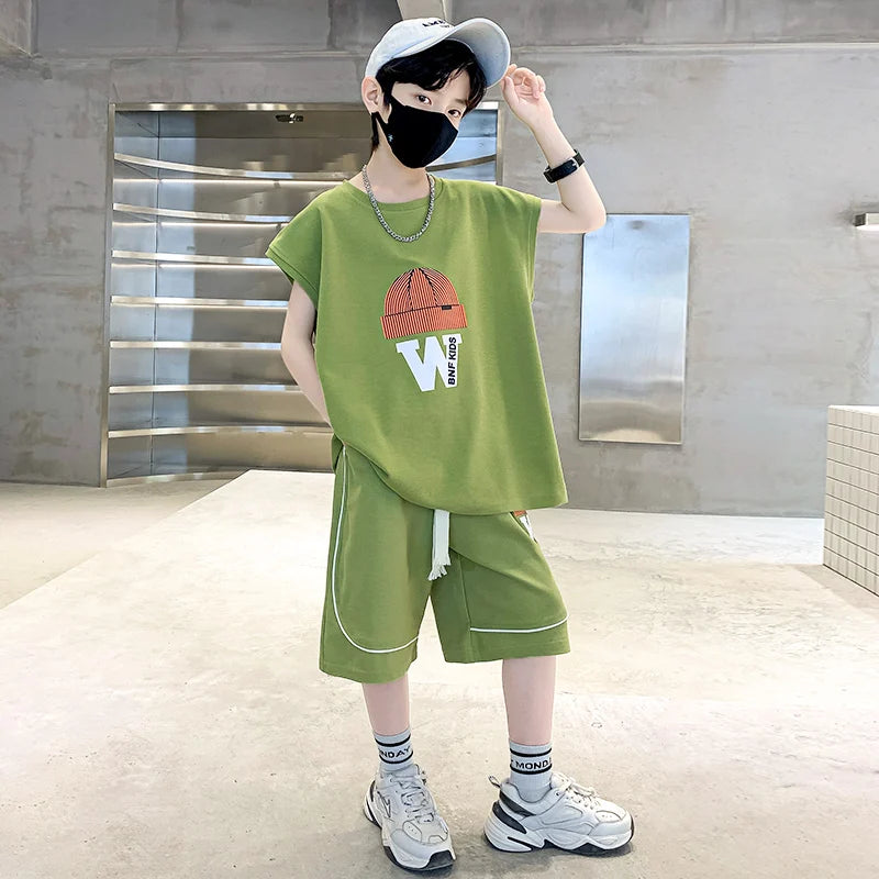 Kids New Summer Printed Clothing Set For Boys Casual Short Sleeve T-shirt Shorts 2 Pieces Tracksuit Costume Fashion Child Outfit