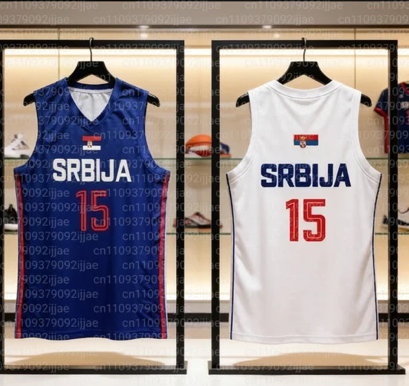Basketball Jerseys  Srbija 15 Jokic Jersey Sewing Cheap High Quality Outdoor Sportswear Navy Blue White Fashion FamilyMatching