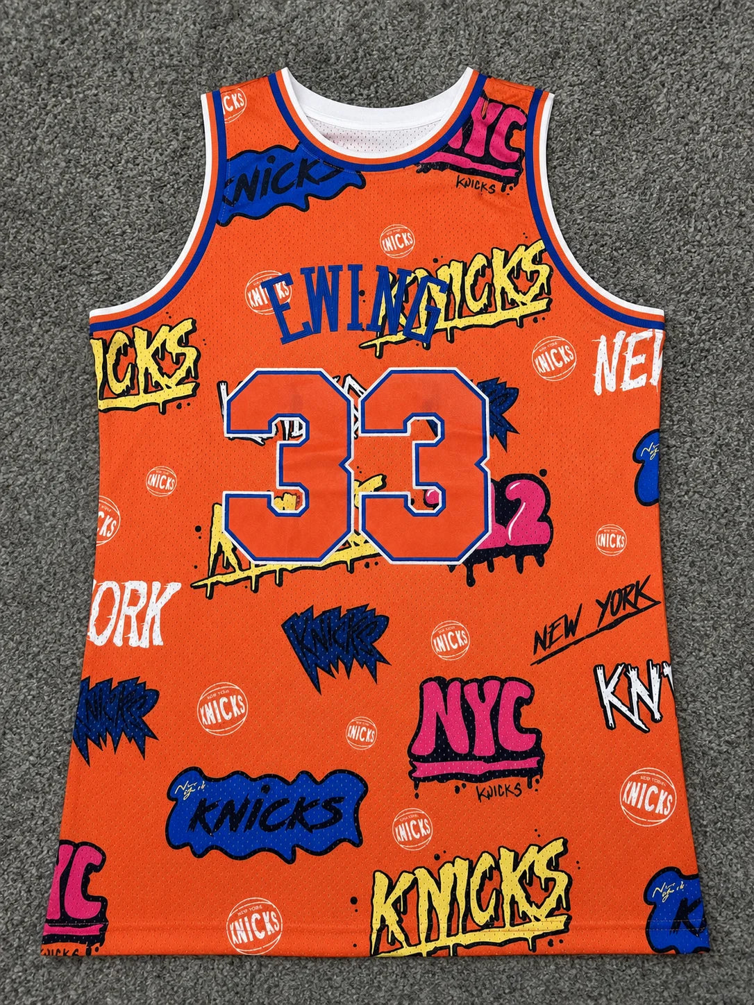33 New York Knicks Graffiti Basketball Jersey Splash Art Print Breathable Mesh Sleeveless Fan Sport Tank Uniform Kids and Family