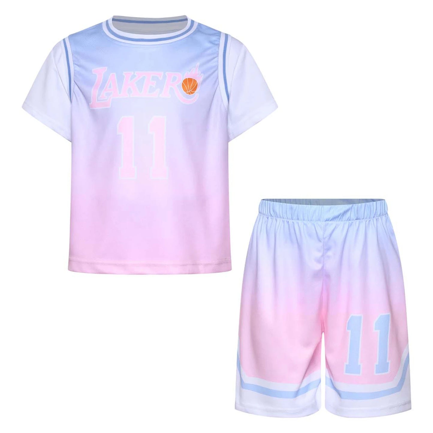 Girls Basketball Jerseys Sports Set Letter Printed Short Sleeve T-shirt with Elastic Waistband Shorts Athletic Training Uniforms