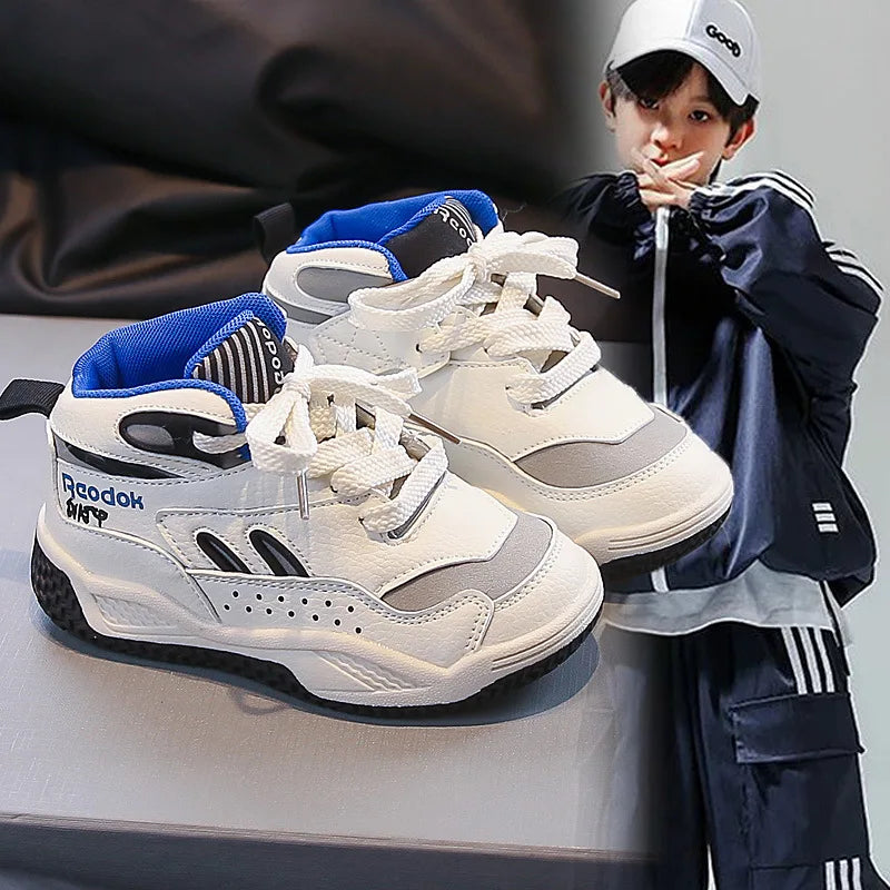 Kids Basketball Shoes High Top Handsome Boys Sports Shoes Casual Soft Bottom 2025 Autumn New Children Fashion Shoes Non-slip