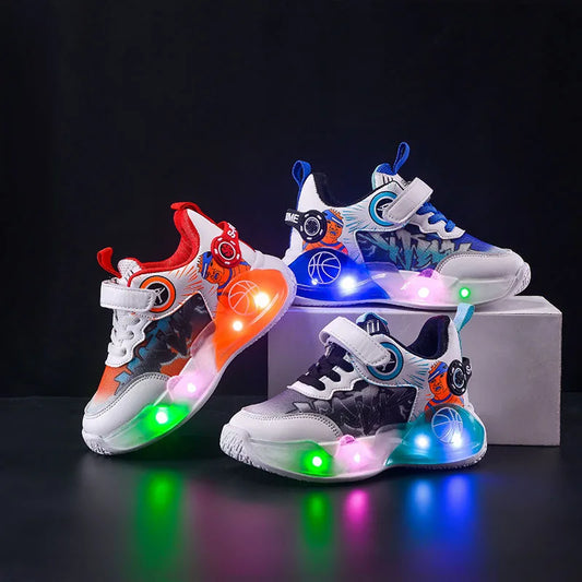 Kids Shoes 2026 New Wear‑Resistant LED Light-Up Boys Luminous Shoes Breathable Mesh Basketball Casual Sports Sneakers