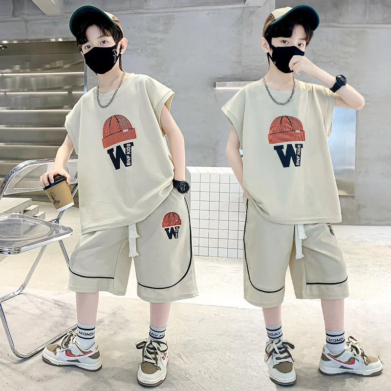 Kids New Summer Printed Clothing Set For Boys Casual Short Sleeve T-shirt Shorts 2 Pieces Tracksuit Costume Fashion Child Outfit