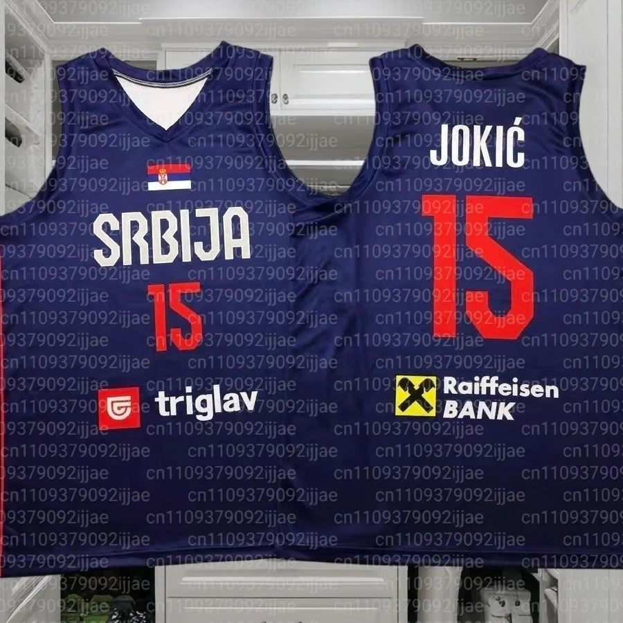 Basketball Jerseys  Srbija 15 Jokic Jersey Sewing Cheap High Quality Outdoor Sportswear Navy Blue White Fashion FamilyMatching